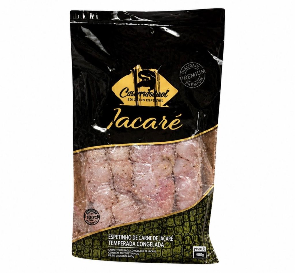 Espetinho De Carne De Jacaré Temperada Congelada 400g