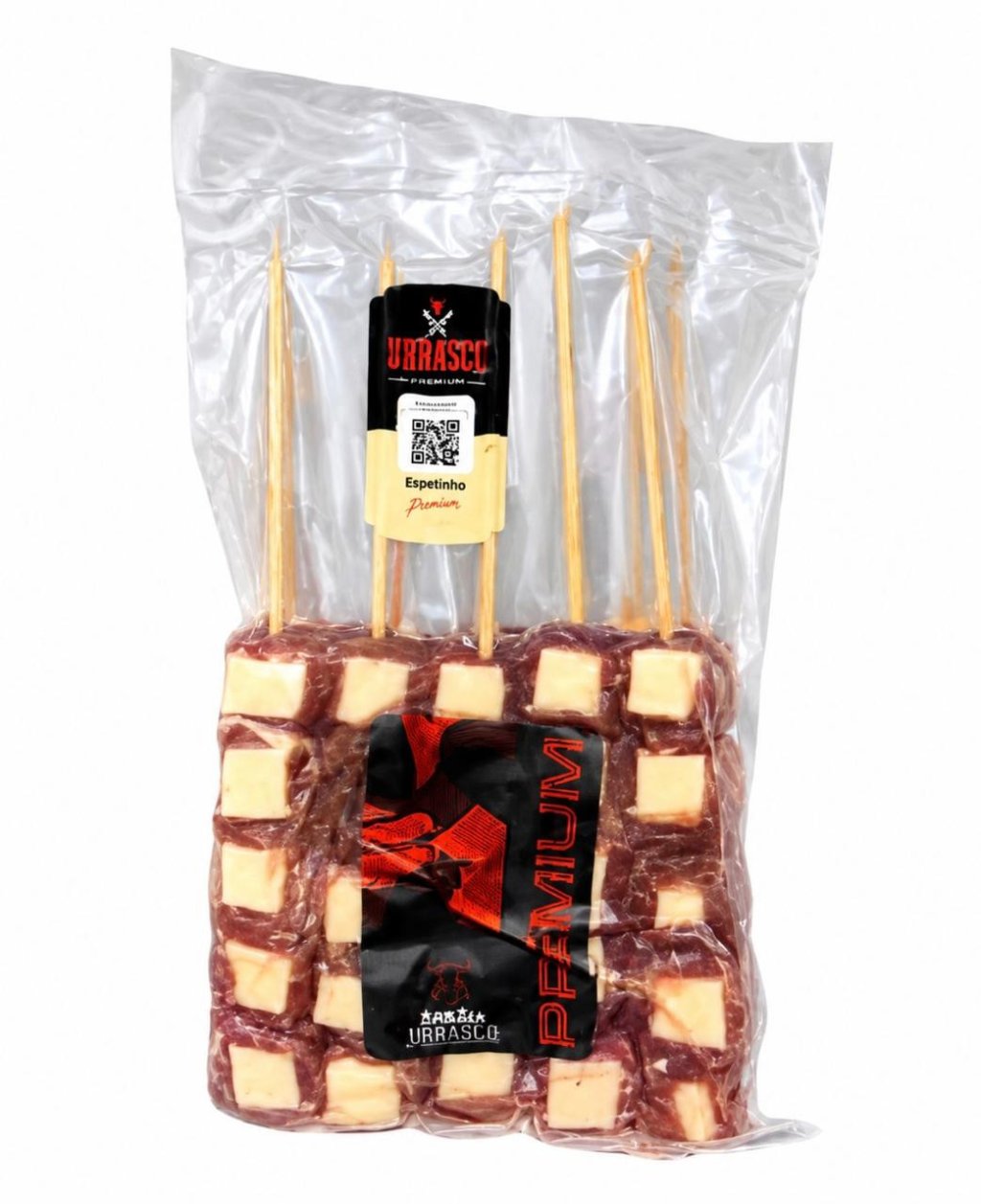 Espetinho Carne De Sol Com Queijo Gibão Premium. (Produto vendido por peso. Valor de referência: R$ 129,29/kg. A embalagem tem aproximadamente 500g. O valor final pode variar conforme o peso da embalagem).
