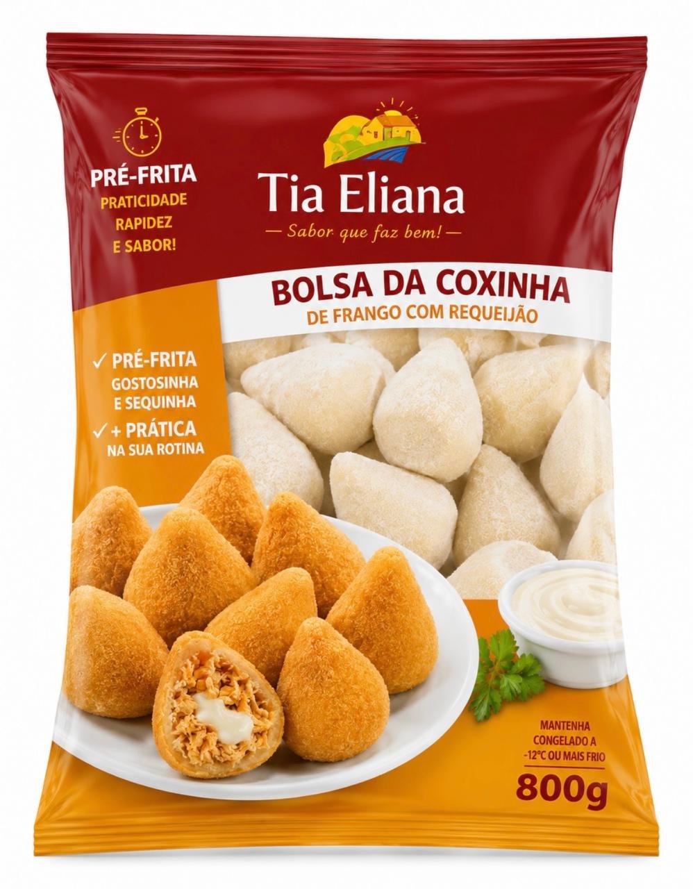 COXINHA DE FRANGO COM REQUEIJÃO COQUETEL TIA ELIANE 800G