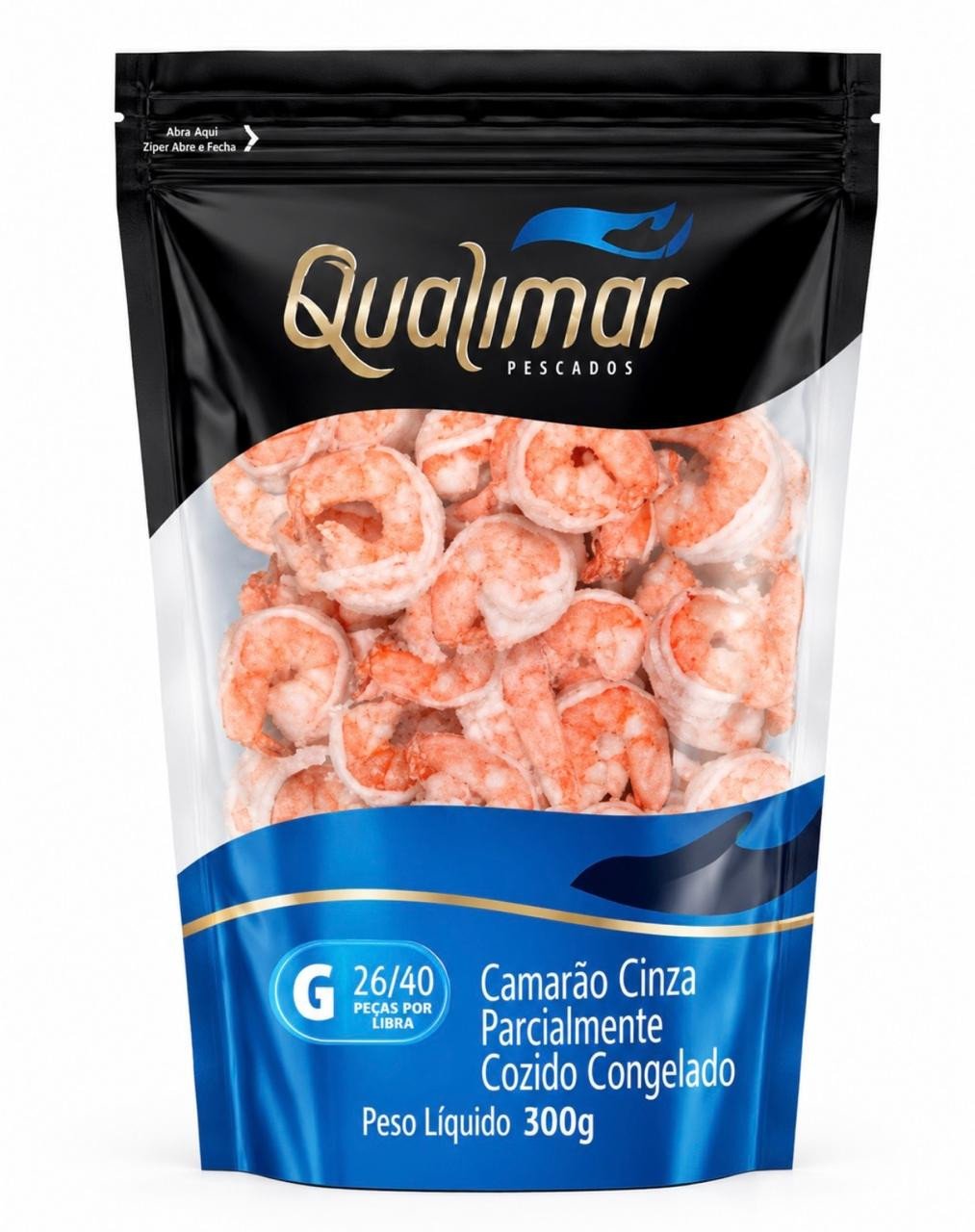 Camarão Cinza Qualimar C/telson Descascado .evisc. Coz 25/35 Pct300g Congelado