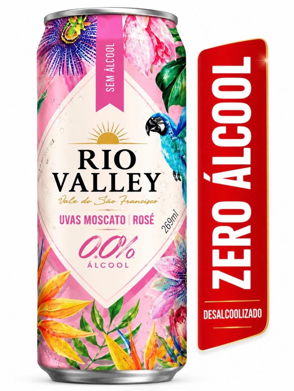 Vinho Lata Frisante Rio Valley 0% Zero Alcool ROSÉ 269ml